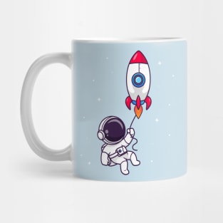 Cute Astronaut Flying With Rocket In Space Cartoon Mug